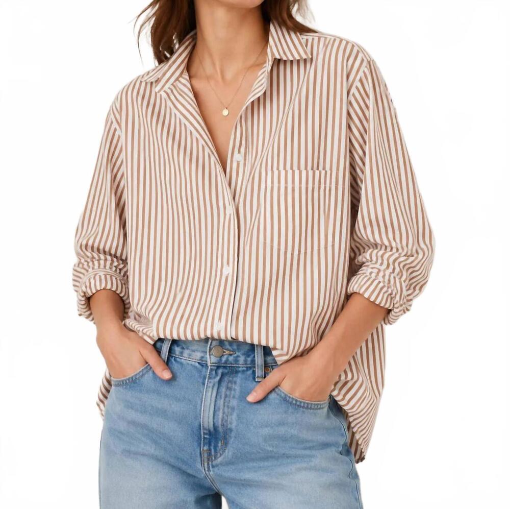 NEW FRANK & EILEEN relaxed button-up shirt in tan white stripe